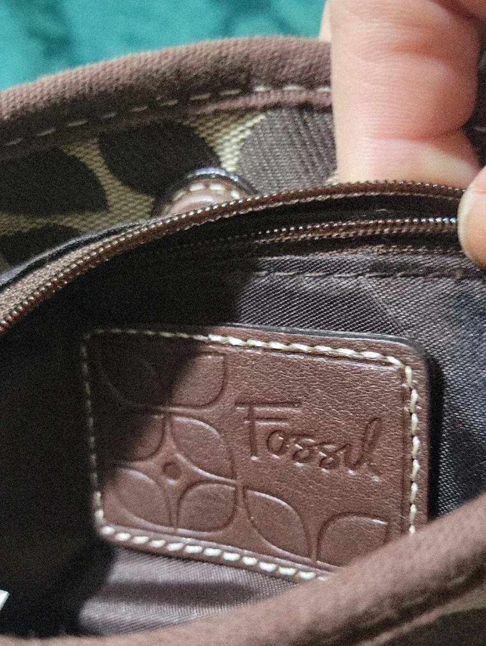 Fossil Stylish Brown Patterned Crossbody Bag EUC